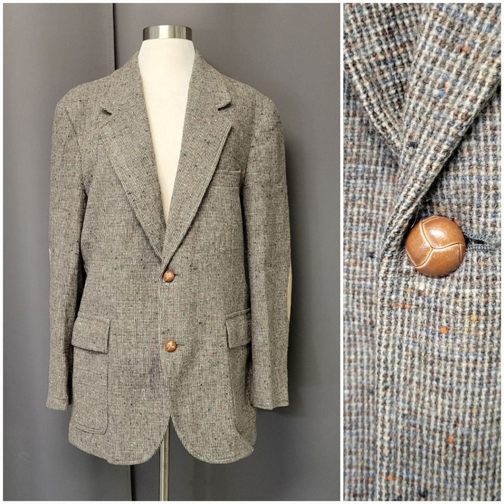 Vintage‎ 80s Pendleton Blazer Brown Wool Barleycorn Tweed Elbow Patches USA 42